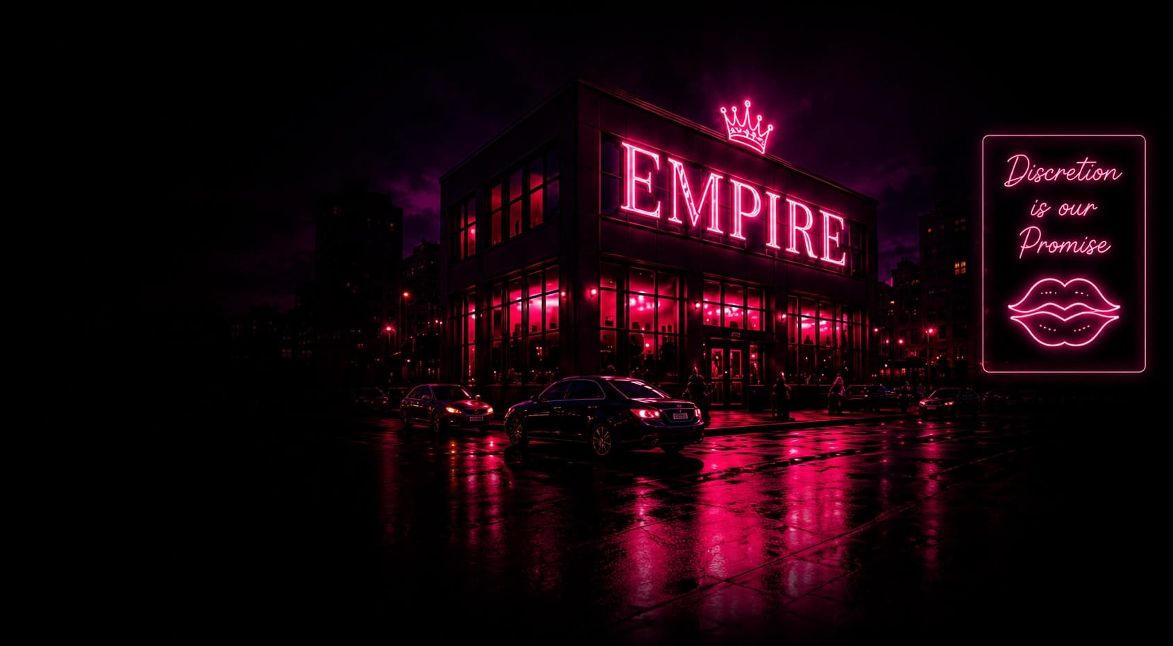 The Empire building in Sheffield lit up in neon at night